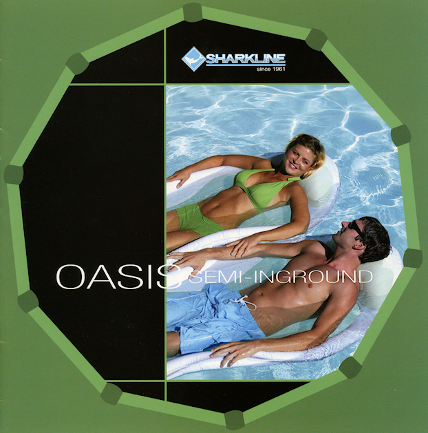 Oasis semi-inground pool partially set into a hillside with retaining wall