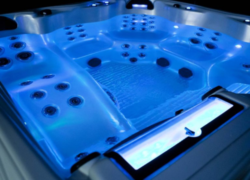 Tropic Seas hot tub interior view with multiple jet configurations